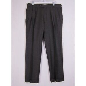 Vintage Jos A Bank Wool Pleated Cuffed Pants Mens 37x29 Herringbone USA